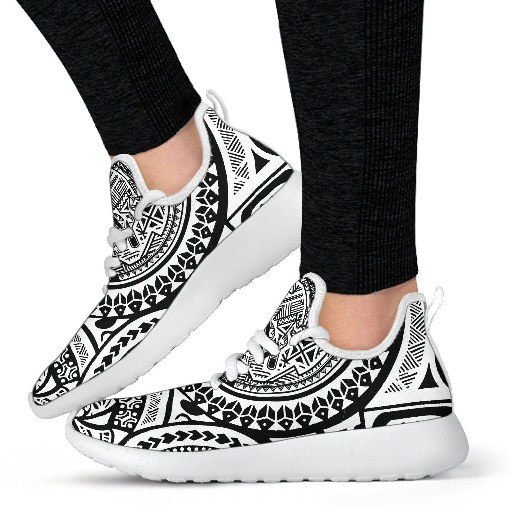 American Samoa Polynesian Tattoo Mesh Knit Sneakers White - Polynesian Pride