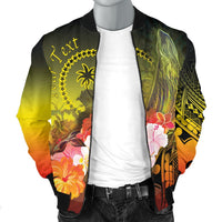 Custom Personalised Chuuk Men's Bomber Jacket - Humpback Whale with Tropical Flowers (Yellow) - Polynesian Pride
