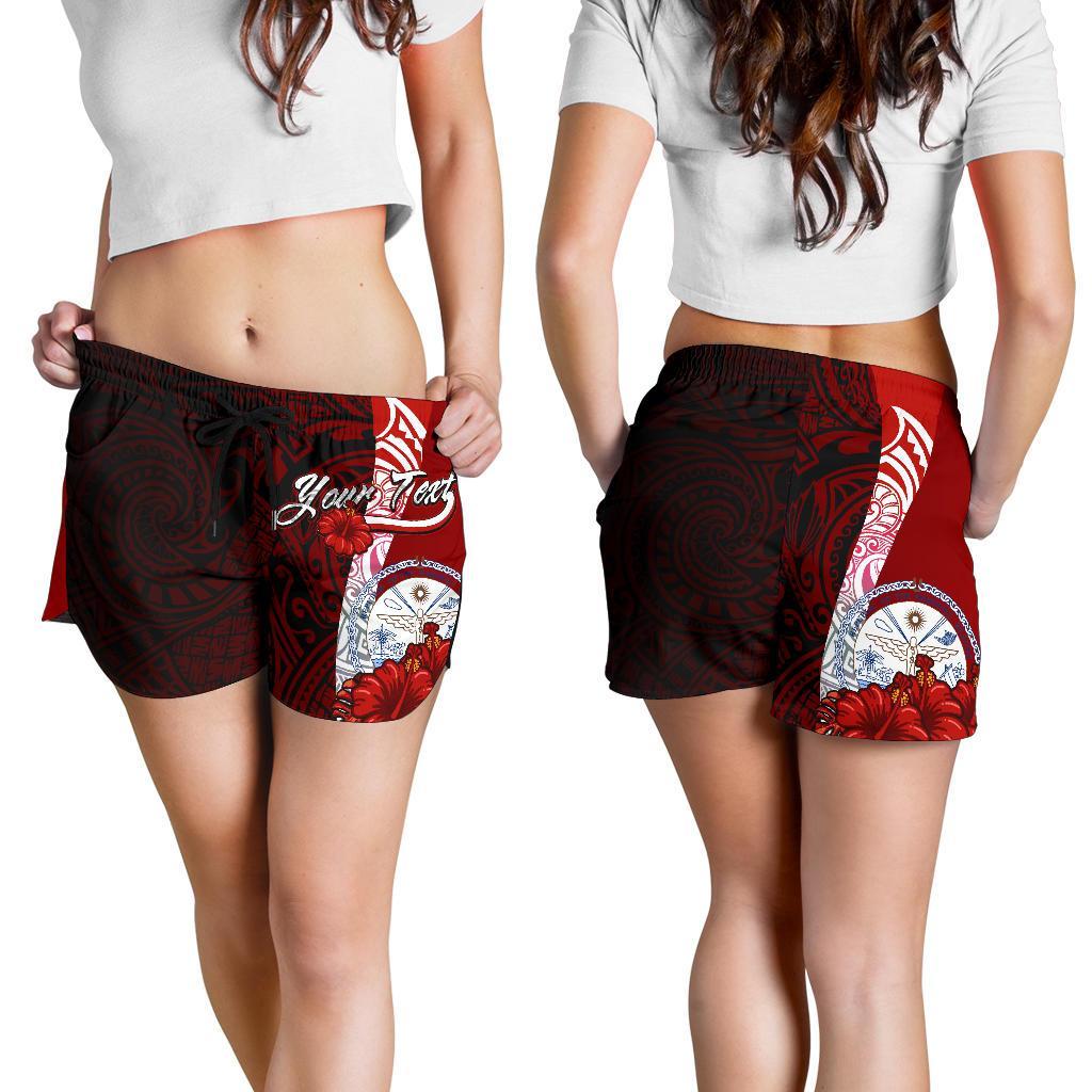 Marshall Islands Polynesian Custom Personalised Women's Shorts - Coat Of Arm With Hibiscus Women Red - Polynesian Pride