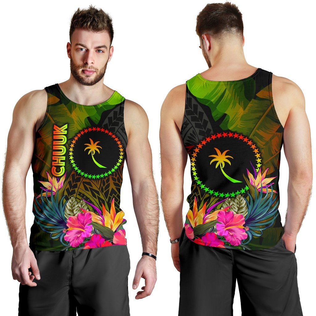 Chuuk Polynesian Men's Tank Top - Hibiscus and Banana Leaves - Polynesian Pride