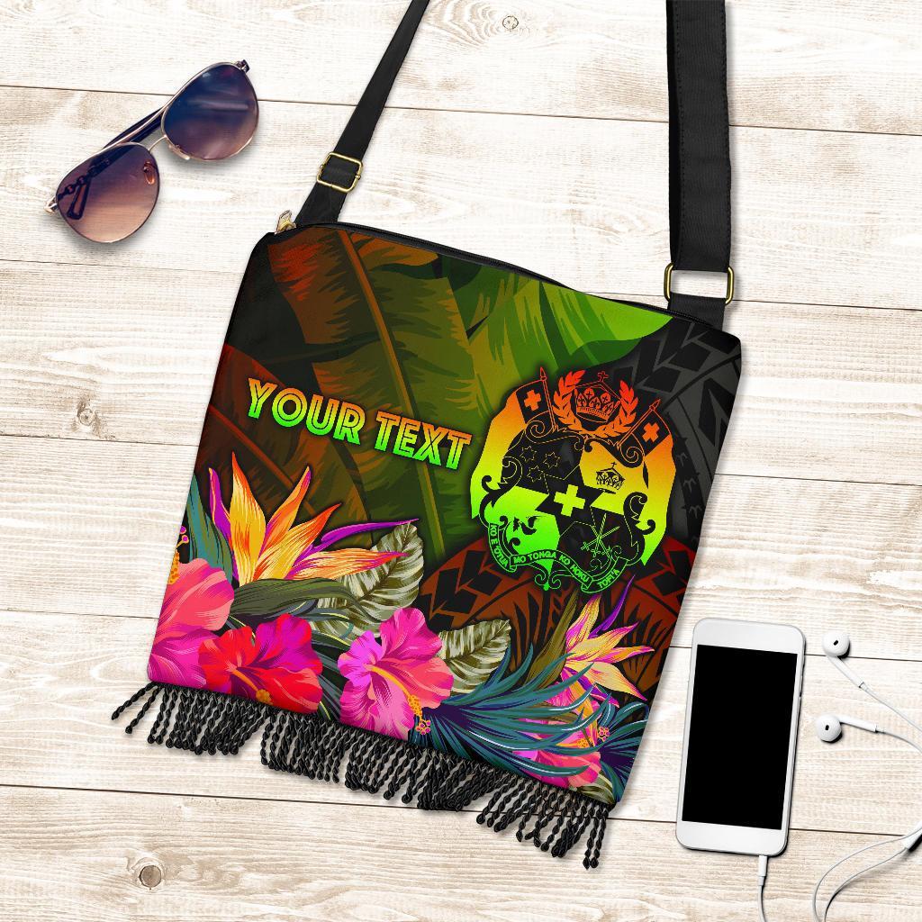 Tonga Polynesian Personalised Crossbody Boho Handbag - Hibiscus and Banana Leaves One Style One Size Reggae - Polynesian Pride