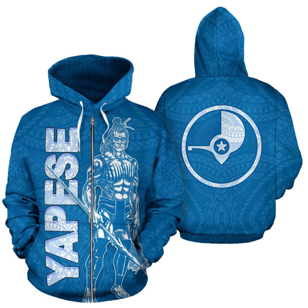 Yap Zip up Hoodie Micronesia Yapese Warrior Flag Color Unisex Blue - Polynesian Pride