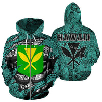Polynesian Kanaka Maoli Hawaii Zip Hoodie Turquoise Unisex Turquoise - Polynesian Pride