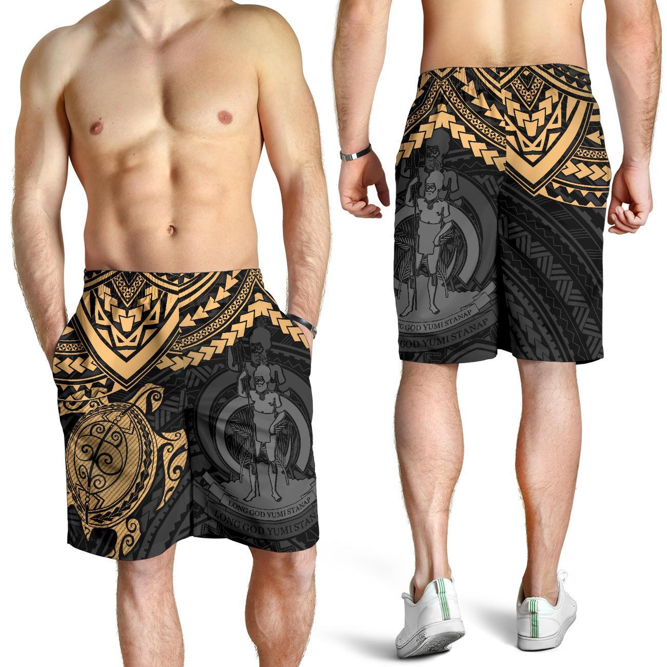 Vanuatu Polynesian Shorts (Men) - Gold Turtle GOLD - Polynesian Pride