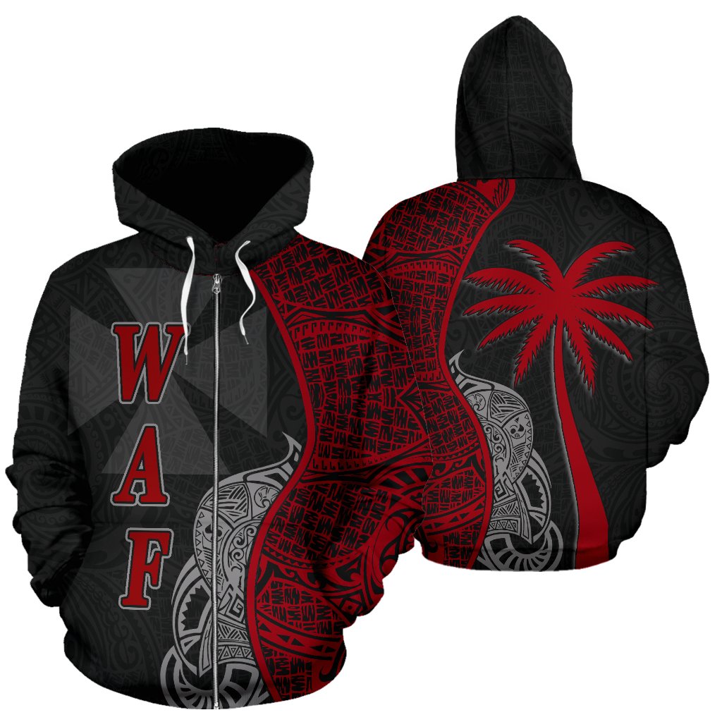 Wallis and Futuna Polynesian Zip up Hoodie Coconut Tree Red Unisex Red - Polynesian Pride