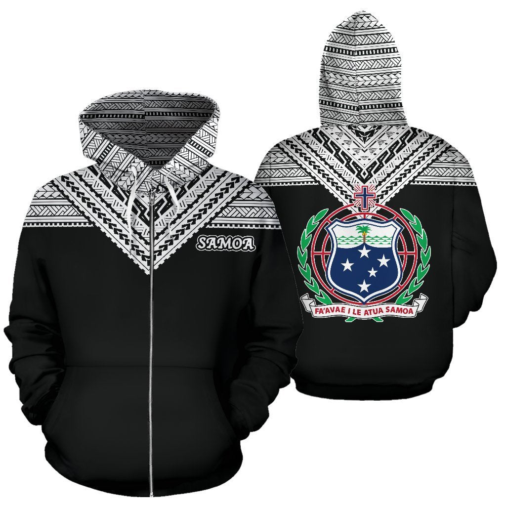 Samoa All Over Zip up Hoodie Samoan Style Unisex White - Polynesian Pride