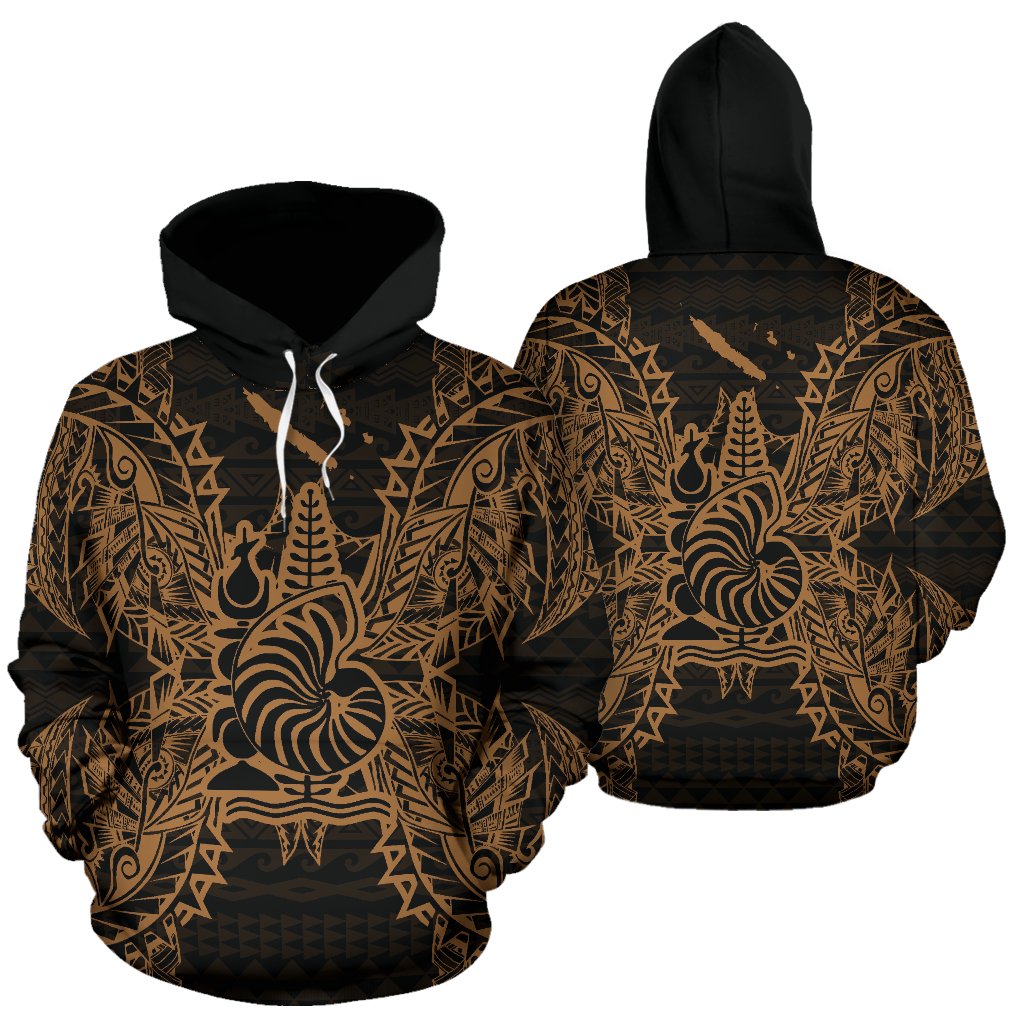 New Caledonia Polynesian ll Over Hoodie Map Gold Unisex Gold - Polynesian Pride