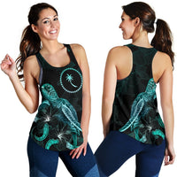 Chuuk Polynesian Women Tank Top - Turtle With Blooming Hibiscus Turquoise - Polynesian Pride
