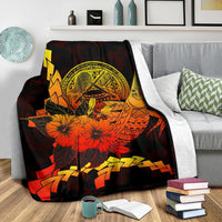 American Samoa Polynesian Premium Blanket - Swordfish With Hibiscus - Polynesian Pride