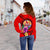 Tahiti Polynesian Custom Personalised Women's Off Shoulder Sweater - Floral With Seal Red - Polynesian Pride