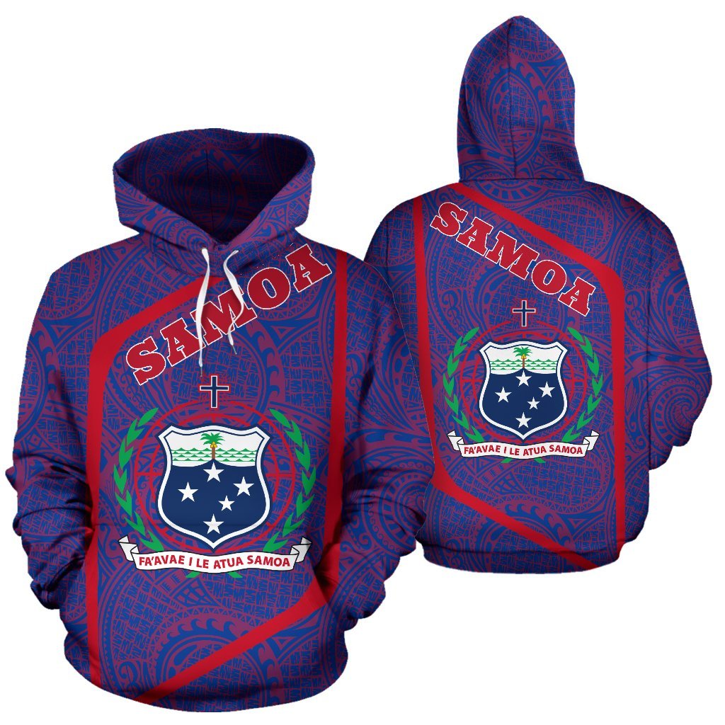 Samoa Hoodie Samoa Coat of Arms Polynesian Tattoo Style Unisex Blue - Polynesian Pride