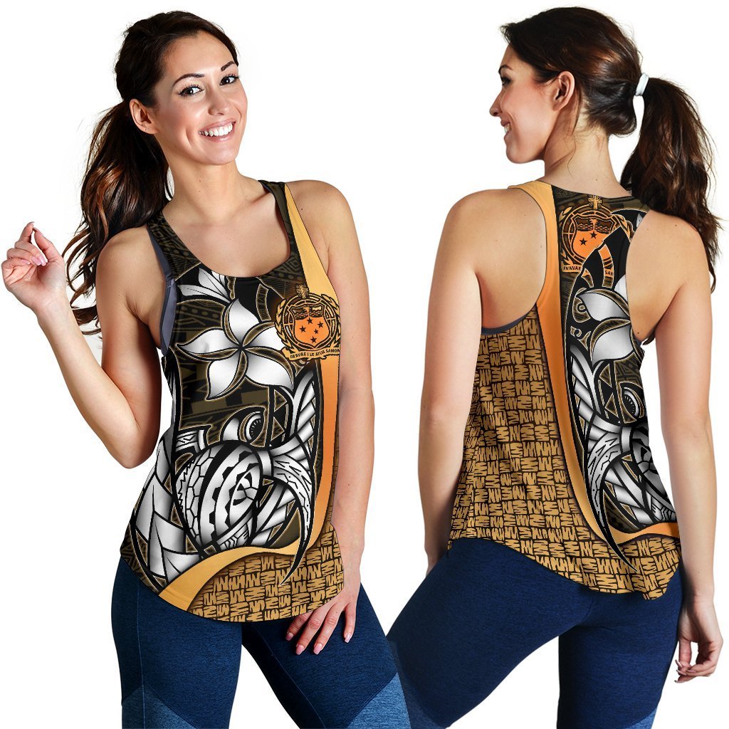 Samoa Polynesian Women's Racerback Tank Gold - Turtle With Hook Gold - Polynesian Pride