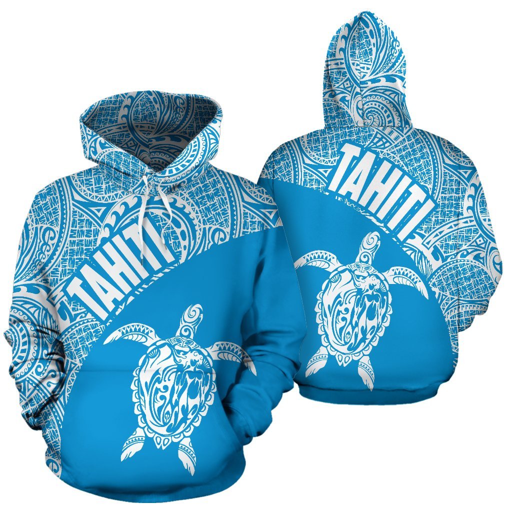 Tahiti Hoodie Tahiti Turtle Mermaid Polynesian Tattoo Blue Version Unisex White - Polynesian Pride