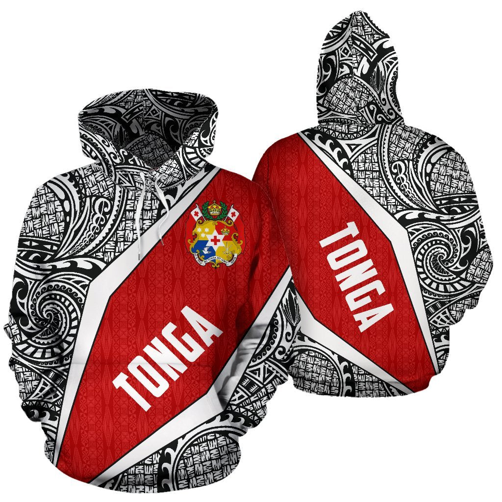 Tonga Polynesian Hoodie Tonga Coat of Arms Polynesian Tattoo Unisex Black - Polynesian Pride