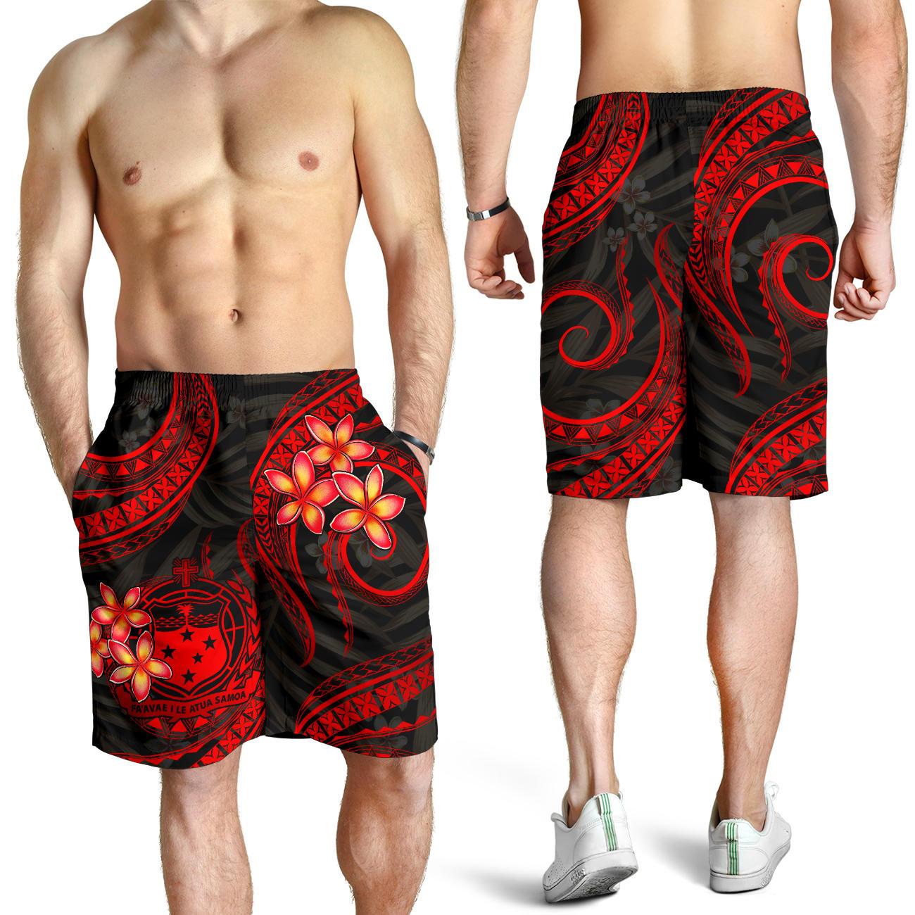 Samoa Polynesian Men Shorts - Red Plumeria RED - Polynesian Pride