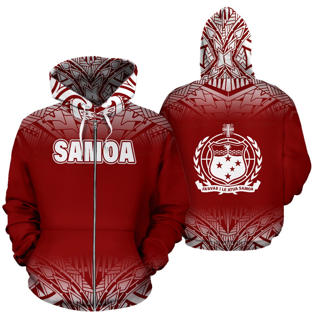 Samoa All Over Zip up Hoodie Fog Red Unisex Red - Polynesian Pride