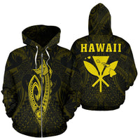 Polynesian Fish Hook Kanaka Map of Hawaii Zip Hoodie Yellow Unisex Yellow - Polynesian Pride
