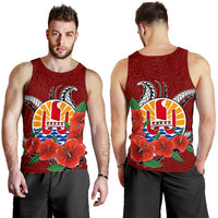 Tahiti Polynesian Men Tank Top - Hibiscus Coat of Arm Red - Polynesian Pride