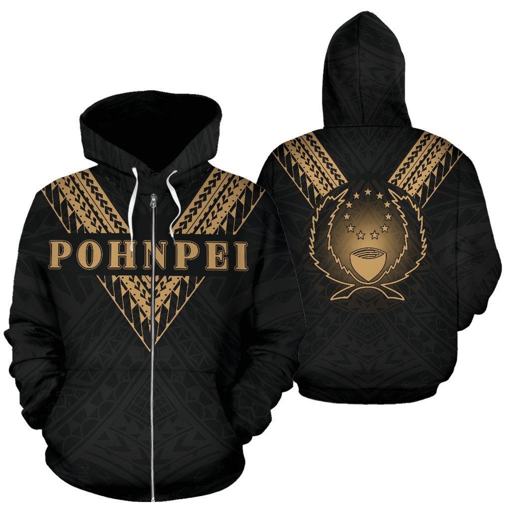 Pohnpei All Over Zip up Hoodie Gold Sailor Style Unisex Black - Polynesian Pride