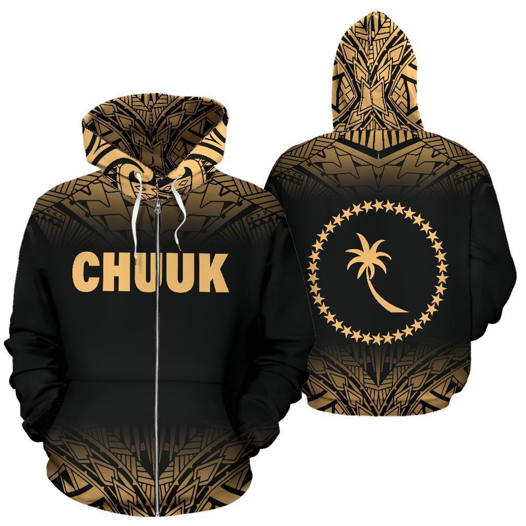 Chuuk All Over Zip up Hoodie Gold Fog Style Unisex Black And Gold - Polynesian Pride