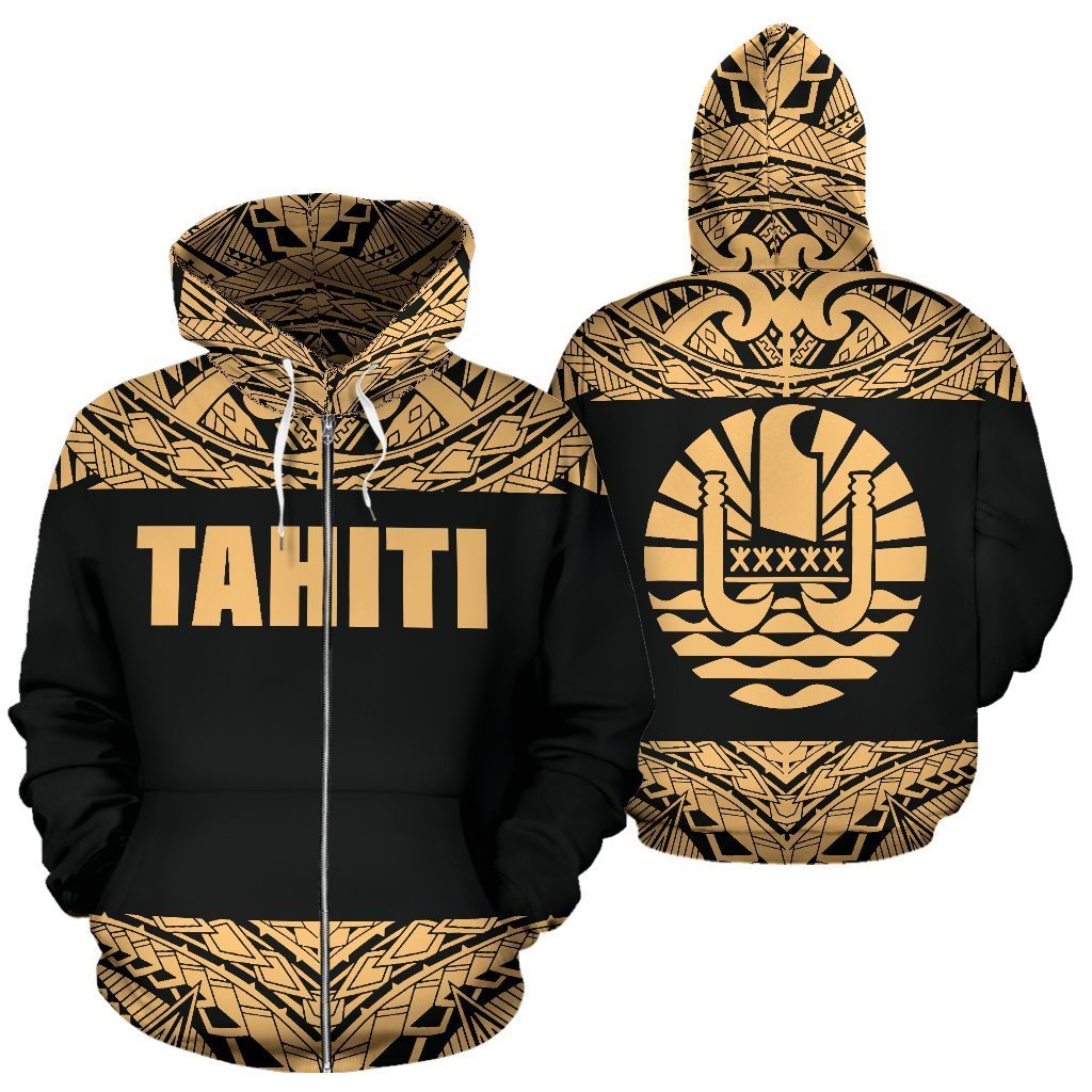 Tahiti All Over Zip up Hoodie Polynesian Gold Version Unisex White - Polynesian Pride