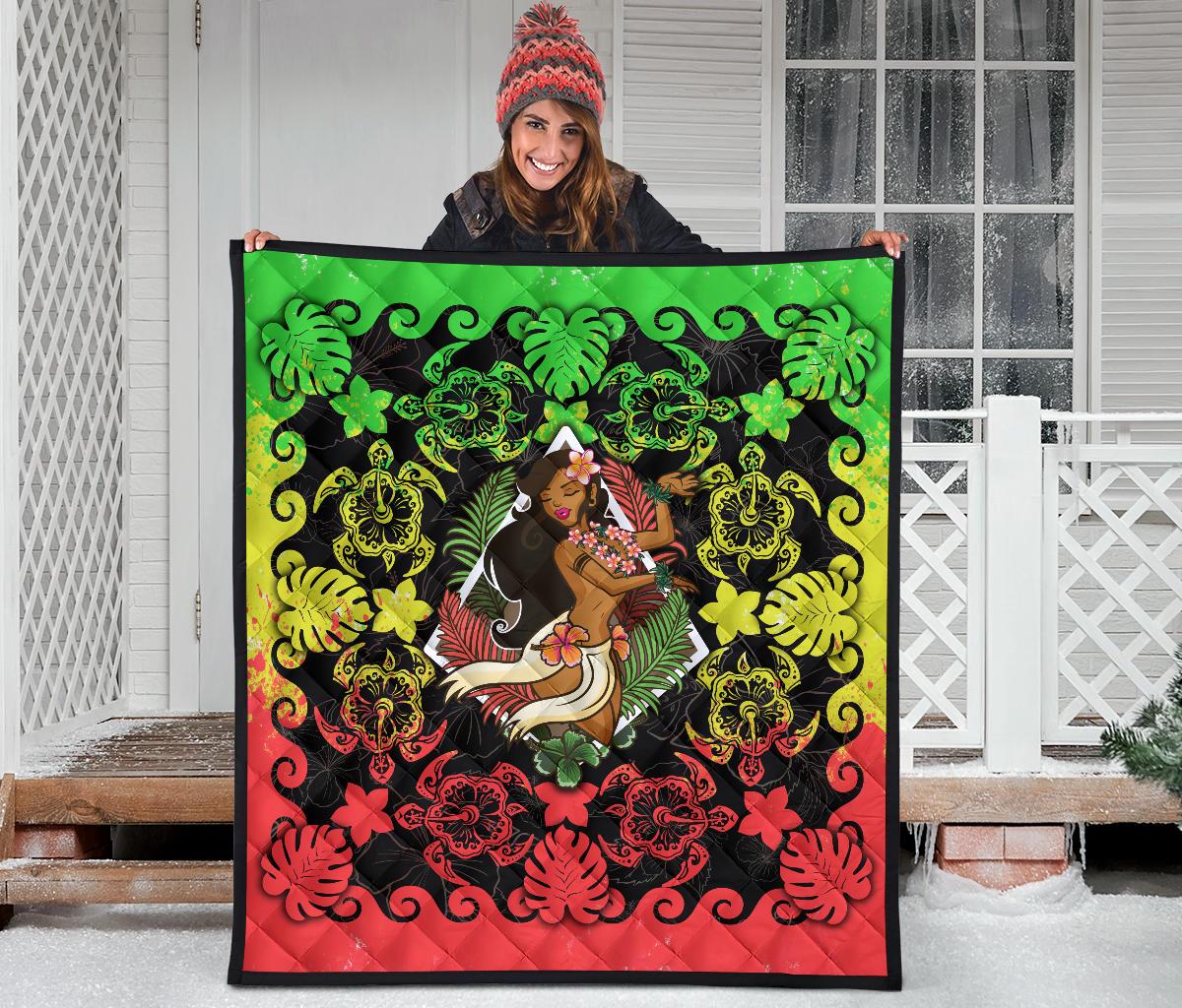 Hawaii Polynesian Premium Quilt - Hawaiian Dancing Girl Reggae - Polynesian Pride