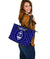 Guam Personalised Leather Tote Bag - Guam Seal With Polynesian Tattoo Style (Blue) - Polynesian Pride