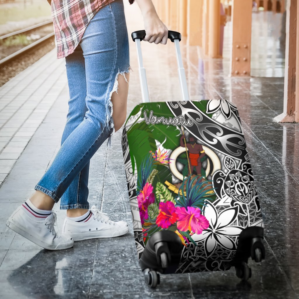 Vanuatu Luggage Covers White - Turtle Plumeria Banana Leaf - Polynesian Pride