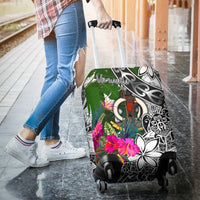 Vanuatu Luggage Covers White - Turtle Plumeria Banana Leaf - Polynesian Pride