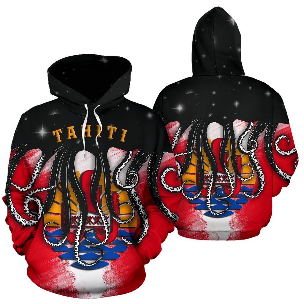 Tahiti Hoodie Tahiti Flag Octopus Style K9 Unisex Red - Polynesian Pride