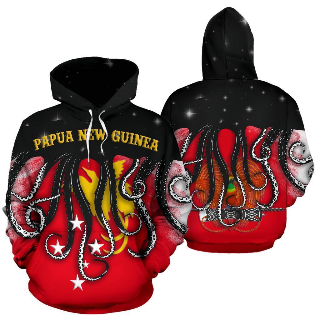 Papua New Guinea Hoodie Papua New Guinea Flag Coat of Arms Octopus Style K9 Unisex Red - Polynesian Pride