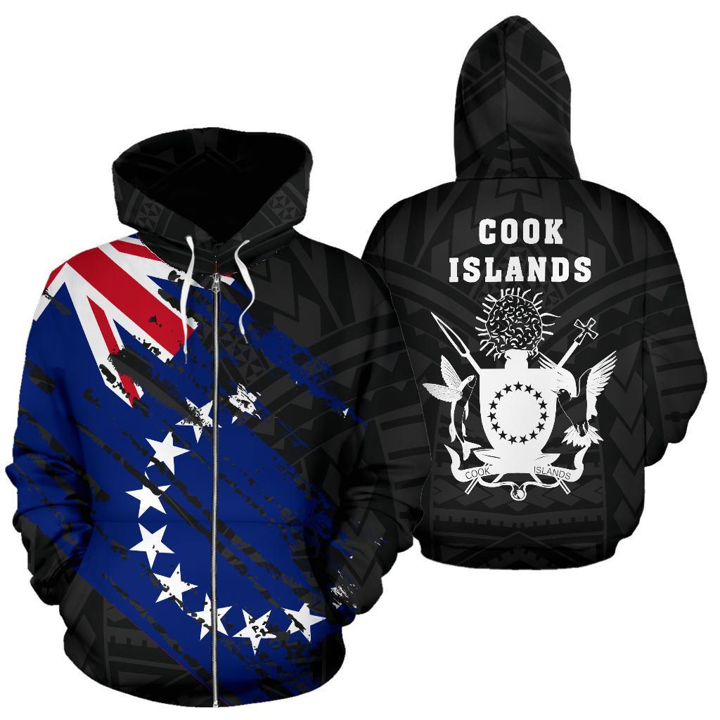Cook Islands Flag Coat of Arms Polynesian Zip up Hoodie 01 Unisex Black - Polynesian Pride