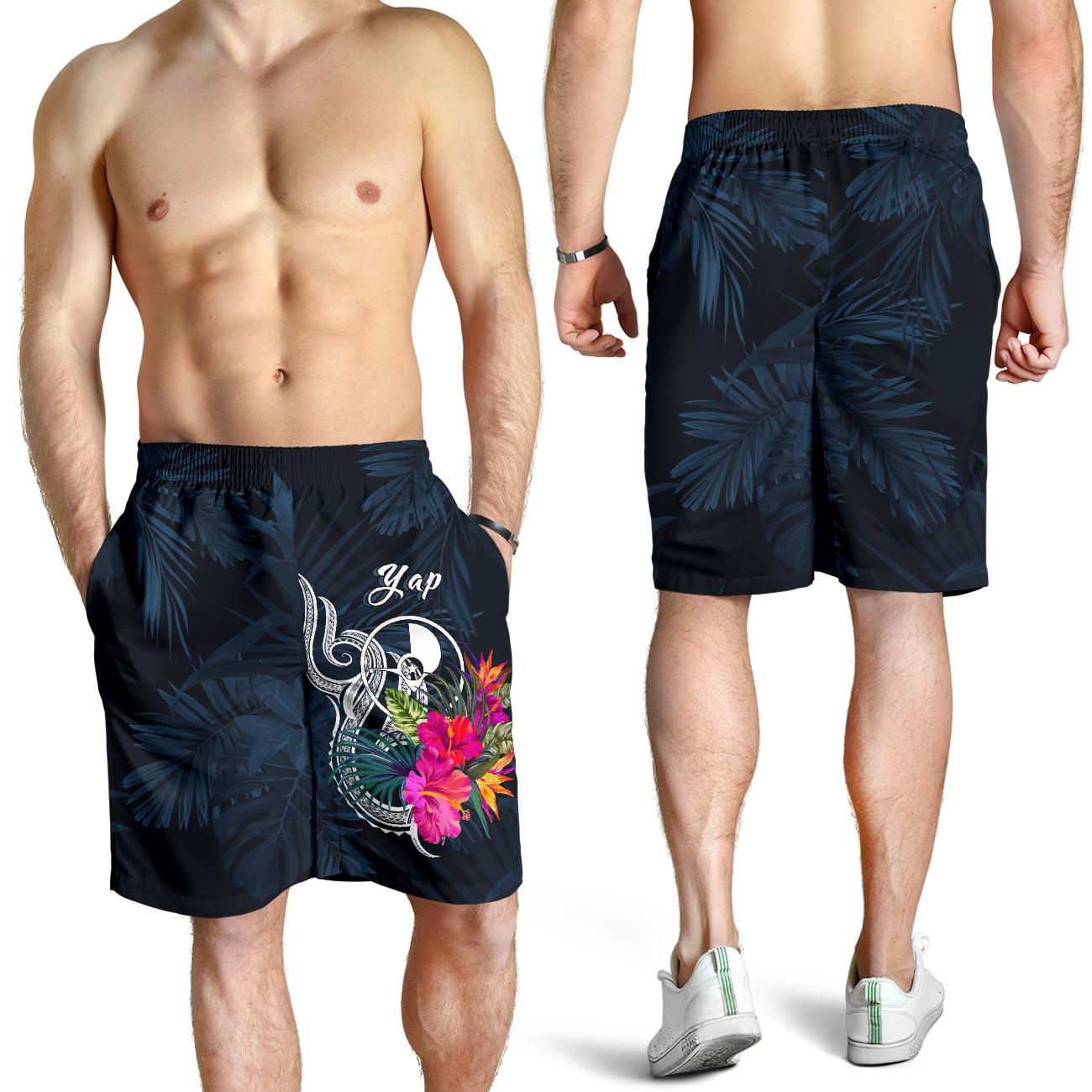 Yap Micronesia Men's Shorts - Tropical Flower Blue - Polynesian Pride