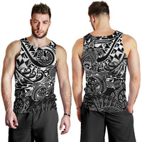 Tahiti Polynesian Men Tank Top - White Turtle Hibiscus Flowing - Polynesian Pride