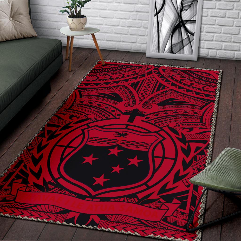 Samoa Area Rug, Samoa Coat Of Arm - Polynesian Tattoo (Red) Red - Polynesian Pride