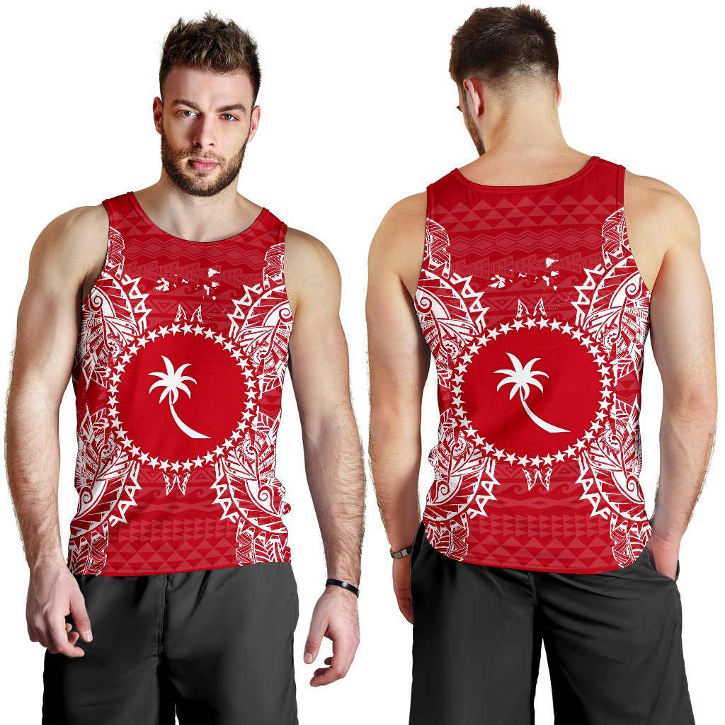 Chuuk Polynesian Men Tank Top Map Red White - Polynesian Pride