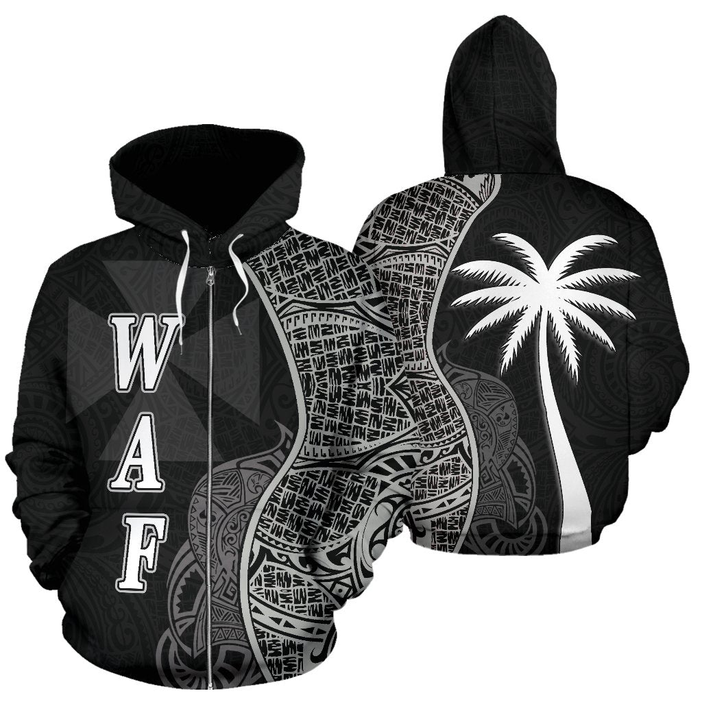 Wallis and Futuna Polynesian Zip up Hoodie Coconut Tree Black Unisex Black - Polynesian Pride