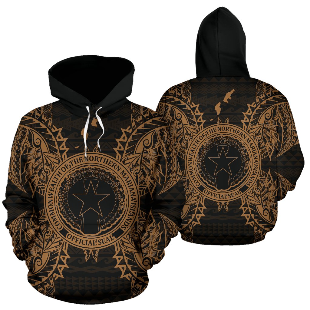 Northern Mariana Islands Polynesian ll Over Hoodie Map Gold Unisex Gold - Polynesian Pride