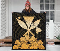 Hawaiian Kanaka Premium Quilt Hibiscus Polynesian Love Gold - Polynesian Pride