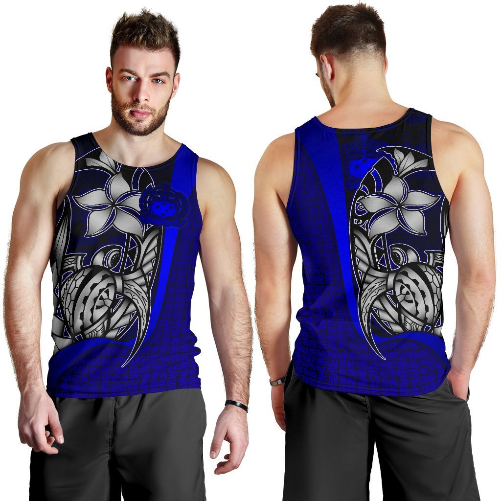 Samoa Polynesian Men's Tank Top Blue - Turtle With Hook Blue - Polynesian Pride