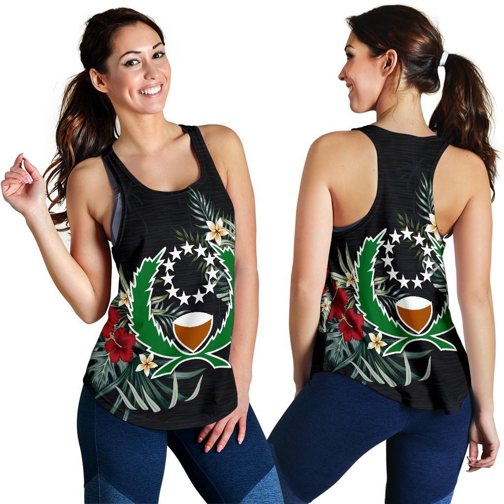 Pohnpei Hibiscus Women's Racerback Tank A25 Black - Polynesian Pride
