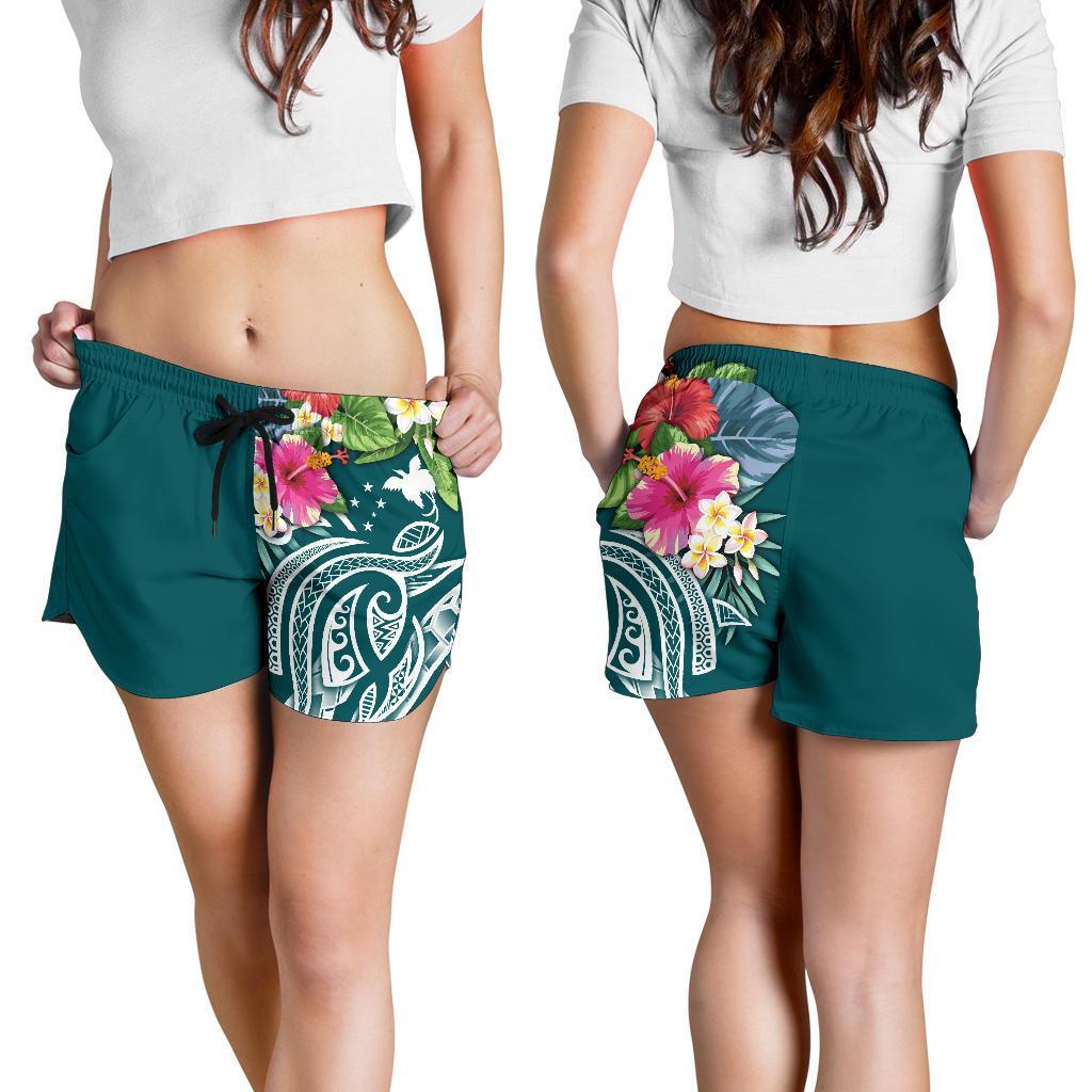 Papua New Guinea Polynesian Women's Shorts - Summer Plumeria (Turquoise) - Polynesian Pride
