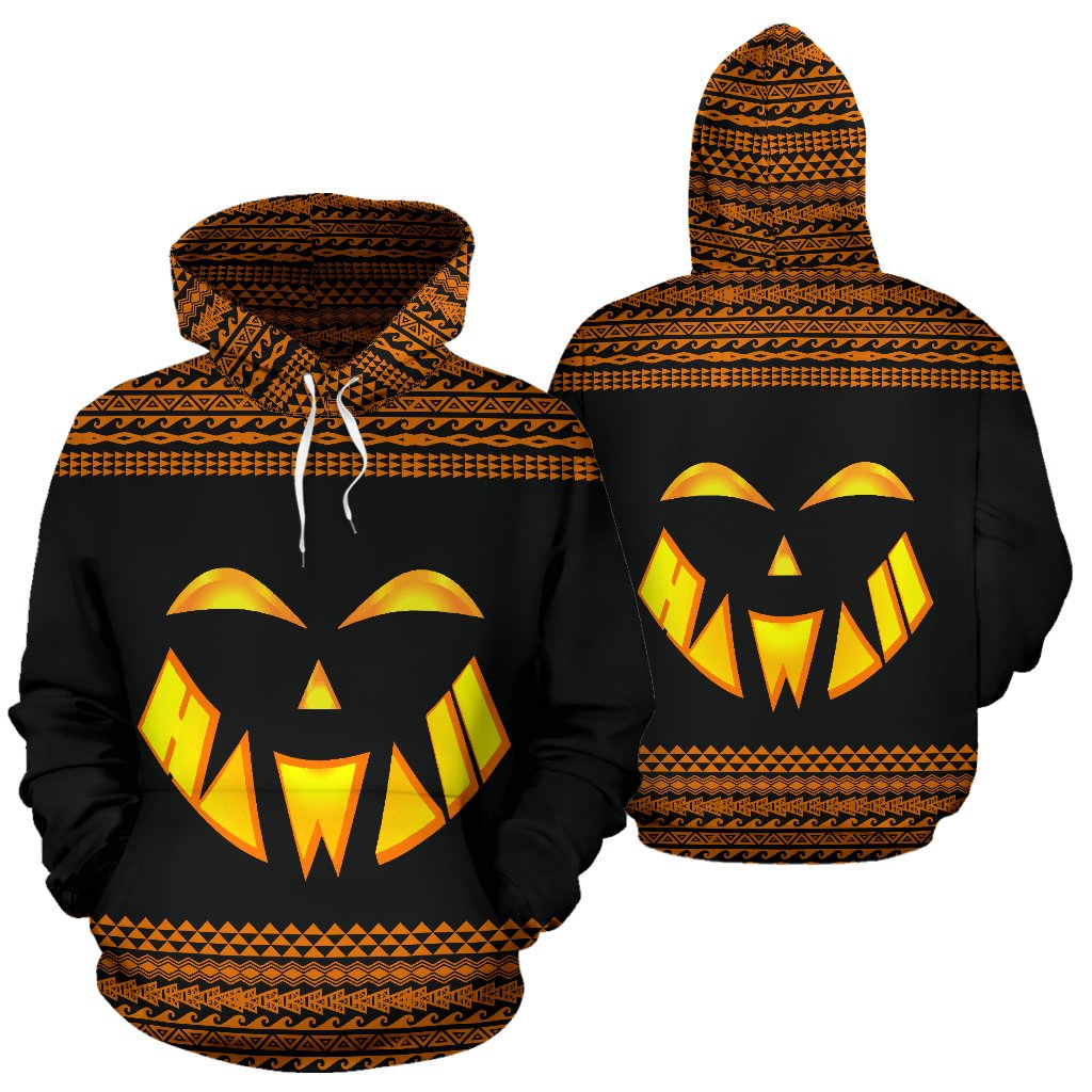 Hawaii Halloween All Over Hoodie Unisex Black - Polynesian Pride