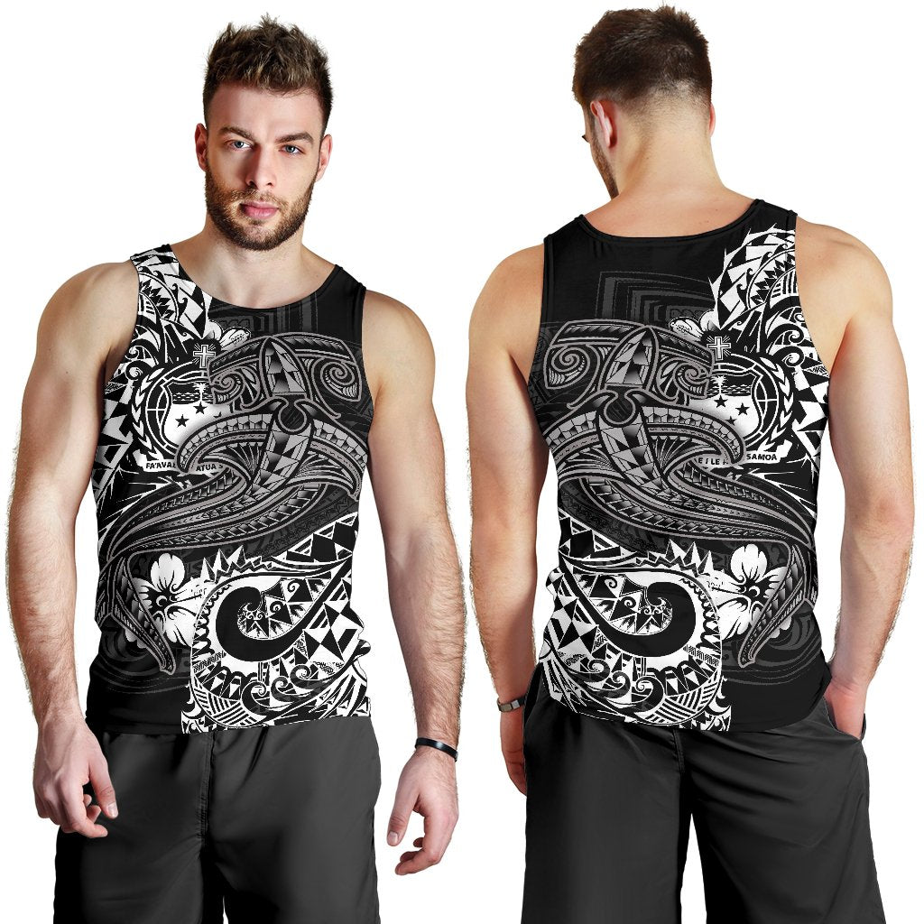 Samoa Men's Tank Top - White Shark Polynesian Tattoo White - Polynesian Pride