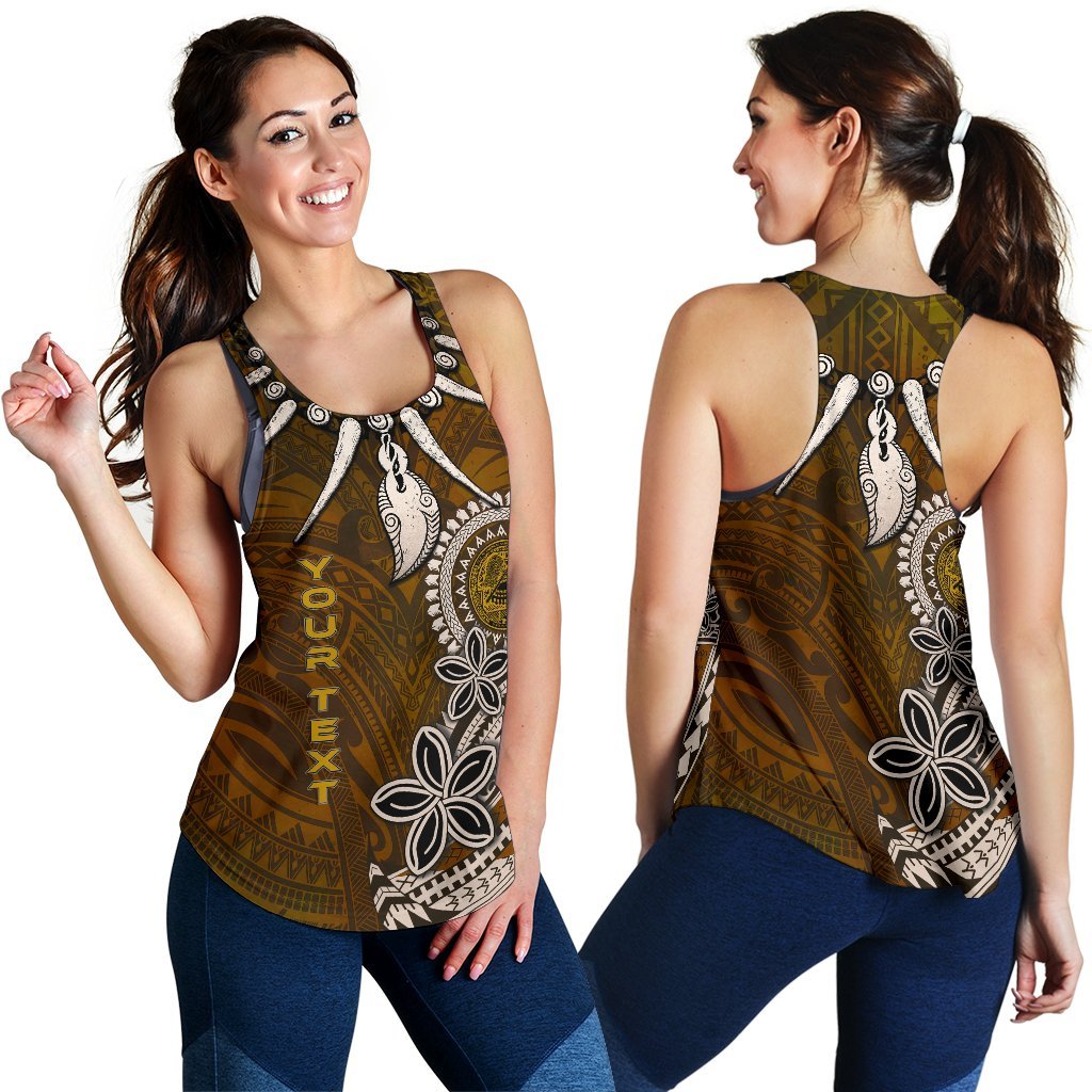 American Samoa Custom Personalised Women's Racerback Tank - Polynesian Boar Tusk Brown - Polynesian Pride