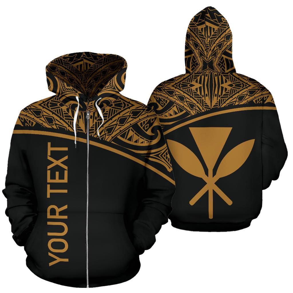 Hawaii All Over Custom Zip up Hoodie Polynesian Gold Curve Unisex Gold - Polynesian Pride