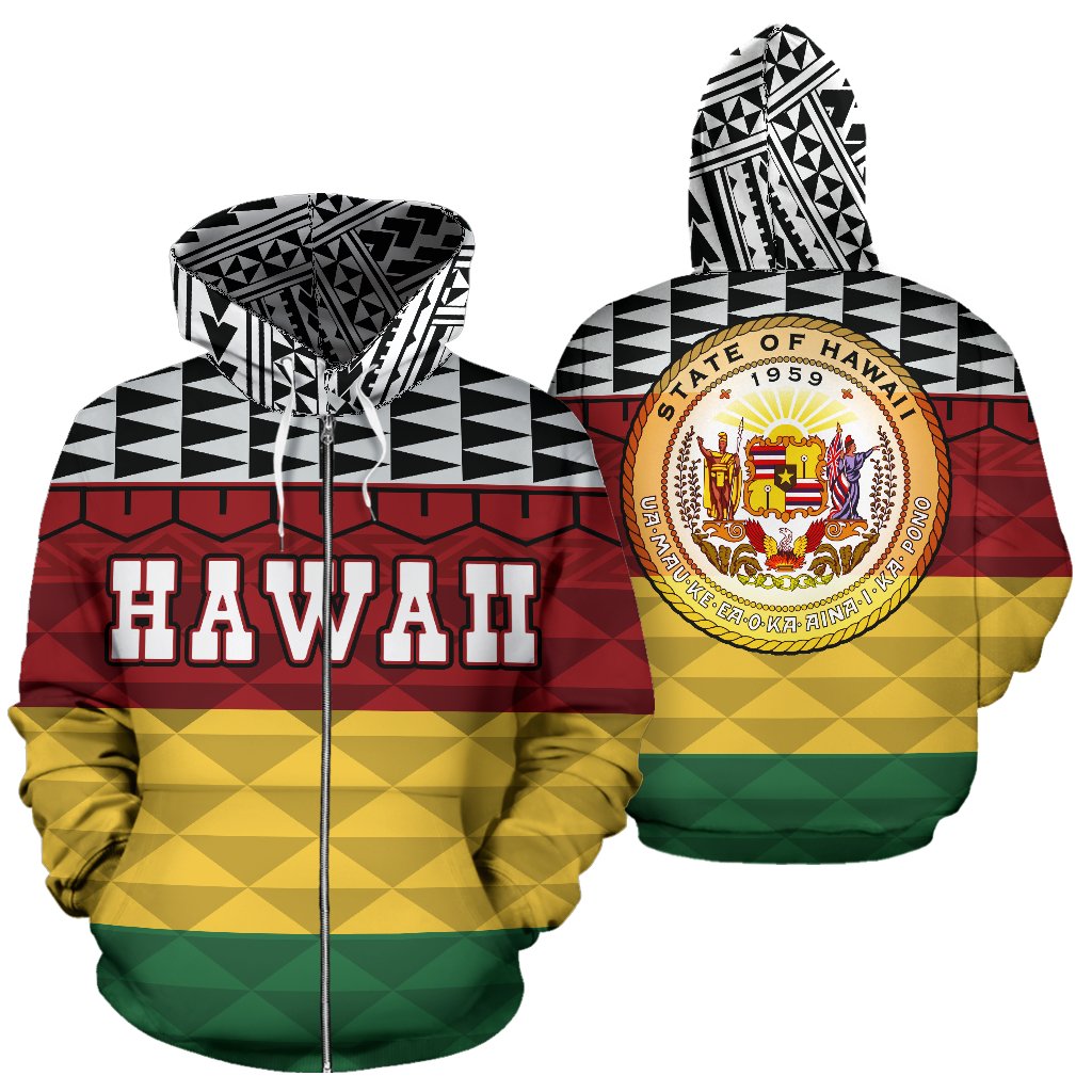 Hawaii All Over Zip up Hoodie Kanaka Maoli Version Unisex White - Polynesian Pride