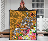 Polynesian Premium Quilt - Turtle Plumeria Gold Color - Polynesian Pride