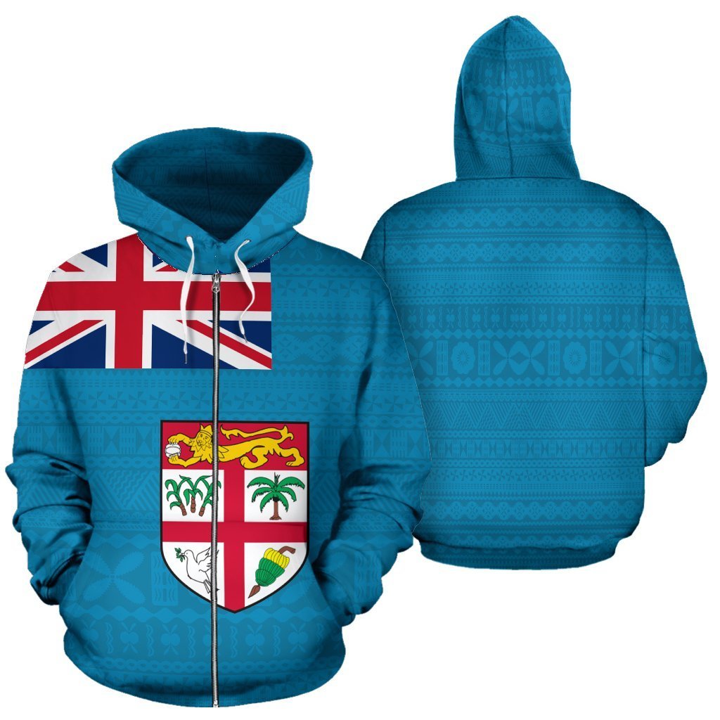 Fiji Flag All Over Zip up Hoodie Polynesain Hoodie Style Unisex White - Polynesian Pride