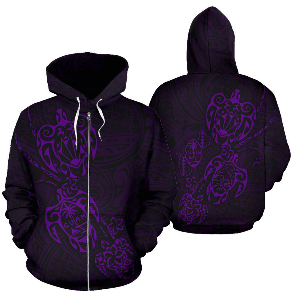 Zip up Hoodie Guam Family Turtles Map Polynesian Purple Unisex Purple - Polynesian Pride